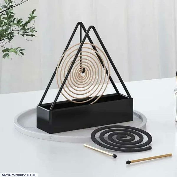Triangle Geometric Incense Coil Holder with Tray – Decorative Metal Incense Burner Stand