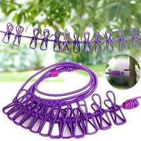 Portable Elastic Clothesline with 12 Built-In Clips