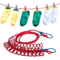 Portable Elastic Clothesline with 12 Built-In Clips