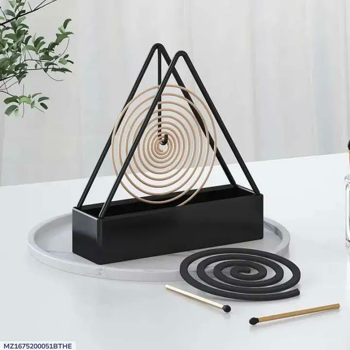 Triangle Geometric Incense Coil Holder with Tray – Decorative Metal Incense Burner Stand